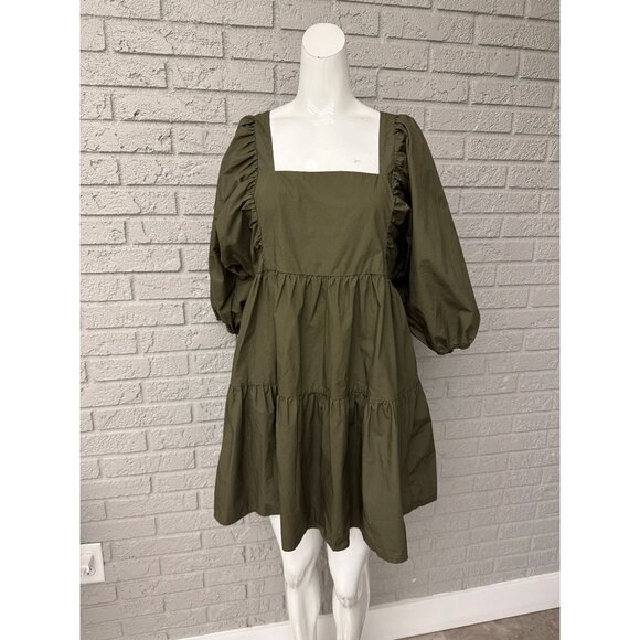 A New Day Women’s Olive Green Puff Sleeve Mini Dress Size M - Picture 3 of 12